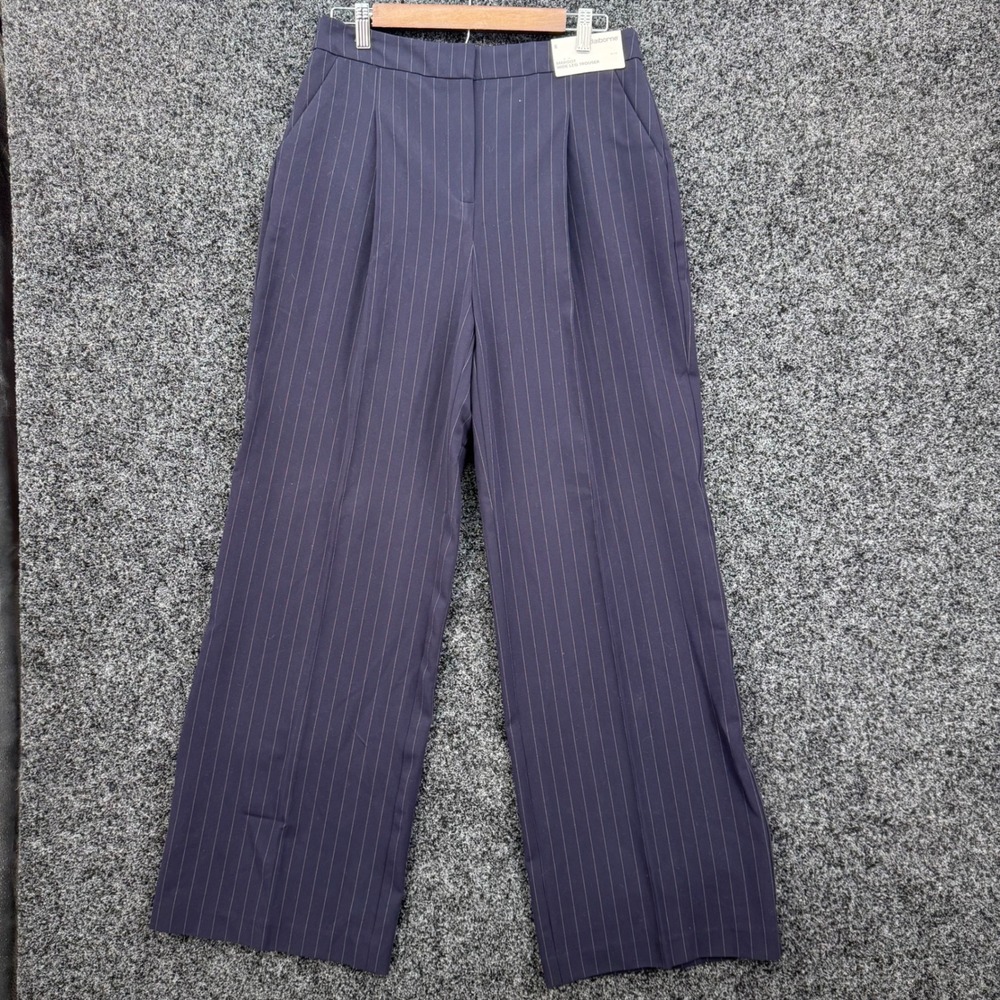 Liz Claiborne Margot Wide Leg Trouser Navy Blue Pinstripe Dress Pants Size 8 NWT